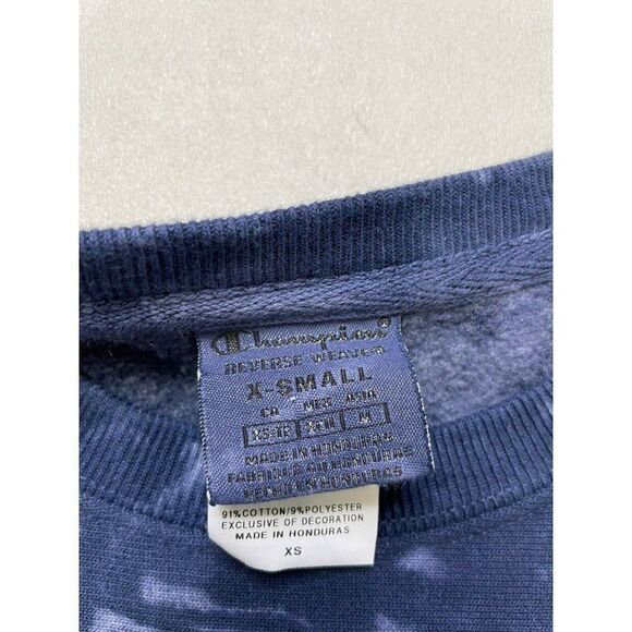 Champion Reverse Weave Crewneck Sweatshirt Women XS Blue Tie Dye Logo - Picture 4 of 5